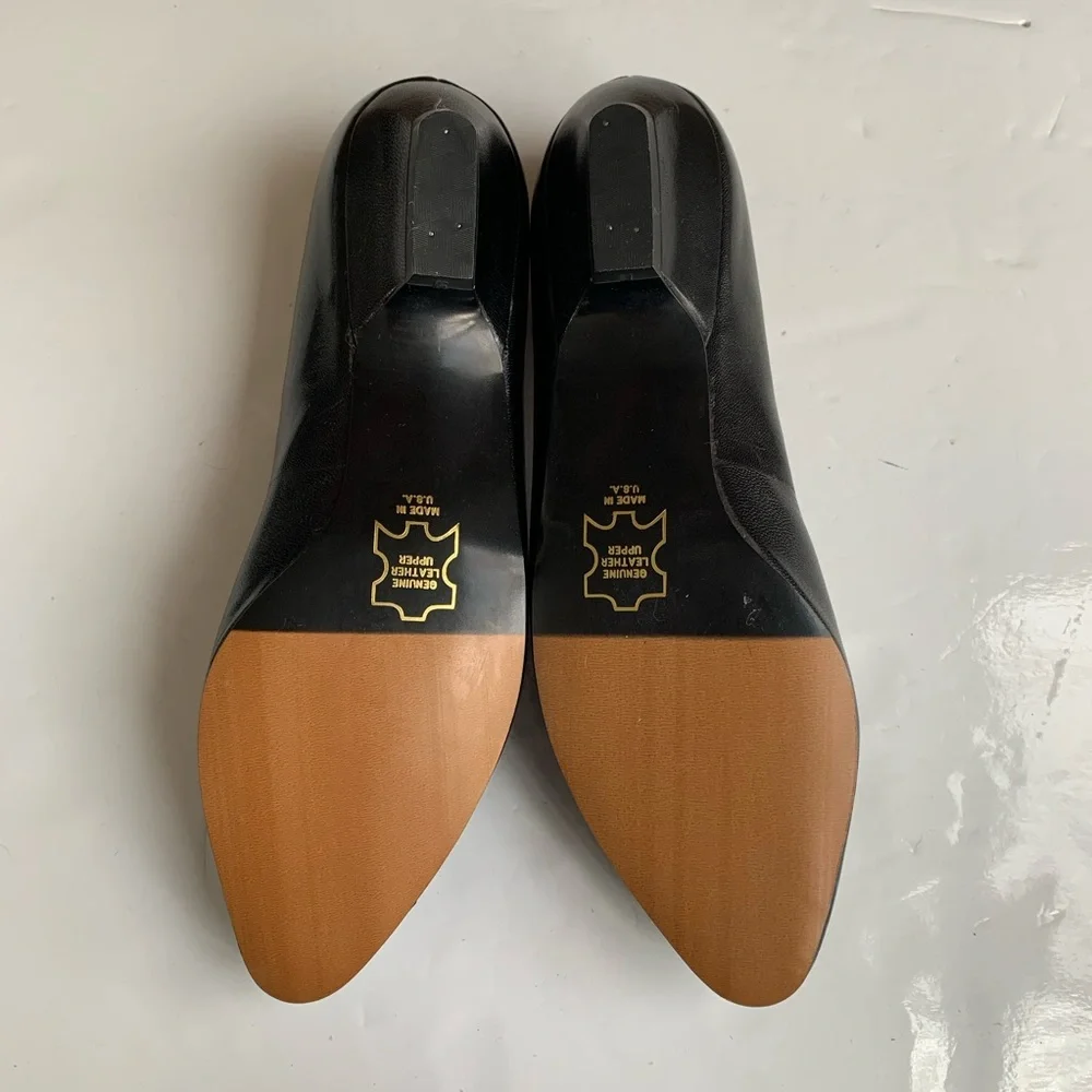 New Vintage Selby black leather kitten heel pump
